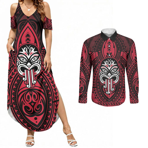 New Zealand Maori Language Week Couples Matching Summer Maxi Dress and Long Sleeve Button Shirt Te Wiki O Te Reo Maori Hei Tiki