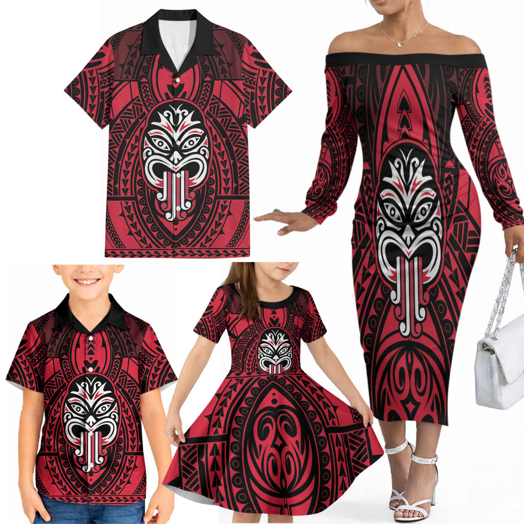 New Zealand Maori Language Week Family Matching Off The Shoulder Long Sleeve Dress and Hawaiian Shirt Te Wiki O Te Reo Maori Hei Tiki
