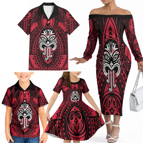 New Zealand Maori Language Week Family Matching Off The Shoulder Long Sleeve Dress and Hawaiian Shirt Te Wiki O Te Reo Maori Hei Tiki