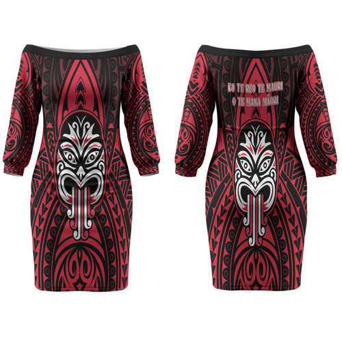 New Zealand Maori Language Week Family Matching Off The Shoulder Long Sleeve Dress and Hawaiian Shirt Te Wiki O Te Reo Maori Hei Tiki