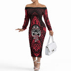 New Zealand Maori Language Week Off The Shoulder Long Sleeve Dress Te Wiki O Te Reo Maori Hei Tiki