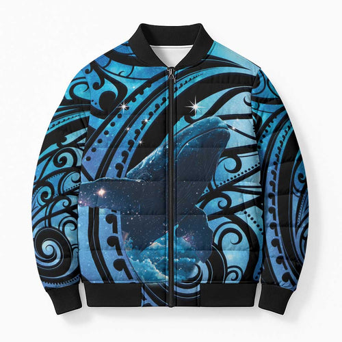 New Zealand Matariki Bomber Puffer Jacket Maori Humpback Whale Galaxy