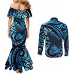 New Zealand Matariki Couples Matching Mermaid Dress and Long Sleeve Button Shirt Maori Humpback Whale Galaxy
