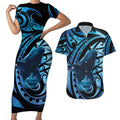 New Zealand Matariki Couples Matching Short Sleeve Bodycon Dress and Hawaiian Shirt Maori Humpback Whale Galaxy