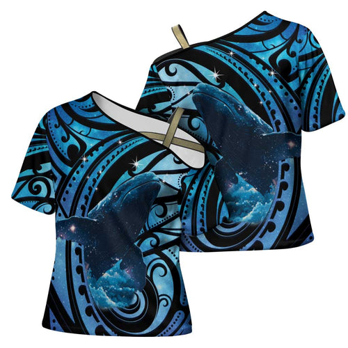 New Zealand Matariki Cross Shoulder Shirt Maori Humpback Whale Galaxy