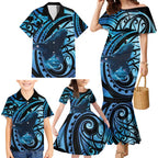 New Zealand Matariki Family Matching Mermaid Dress and Hawaiian Shirt Maori Humpback Whale Galaxy
