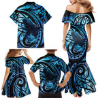 New Zealand Matariki Family Matching Mermaid Dress and Hawaiian Shirt Maori Humpback Whale Galaxy