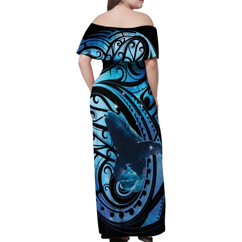 New Zealand Matariki Family Matching Off Shoulder Maxi Dress and Hawaiian Shirt Maori Humpback Whale Galaxy
