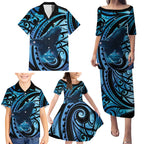 New Zealand Matariki Family Matching Puletasi and Hawaiian Shirt Maori Humpback Whale Galaxy