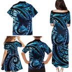 New Zealand Matariki Family Matching Puletasi and Hawaiian Shirt Maori Humpback Whale Galaxy