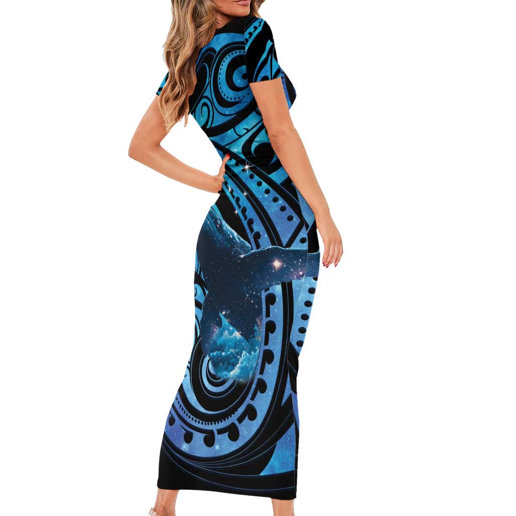New Zealand Matariki Family Matching Short Sleeve Bodycon Dress and Hawaiian Shirt Maori Humpback Whale Galaxy