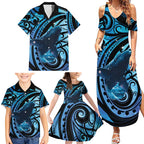 New Zealand Matariki Family Matching Summer Maxi Dress and Hawaiian Shirt Maori Humpback Whale Galaxy