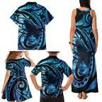 New Zealand Matariki Family Matching Tank Maxi Dress and Hawaiian Shirt Maori Humpback Whale Galaxy