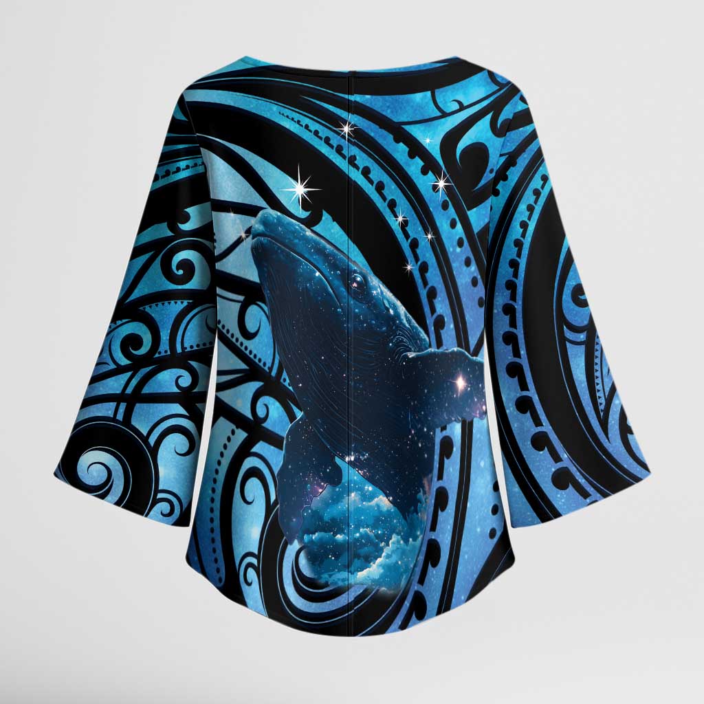 New Zealand Matariki Kimono Sleeve Blouse Maori Humpback Whale Galaxy
