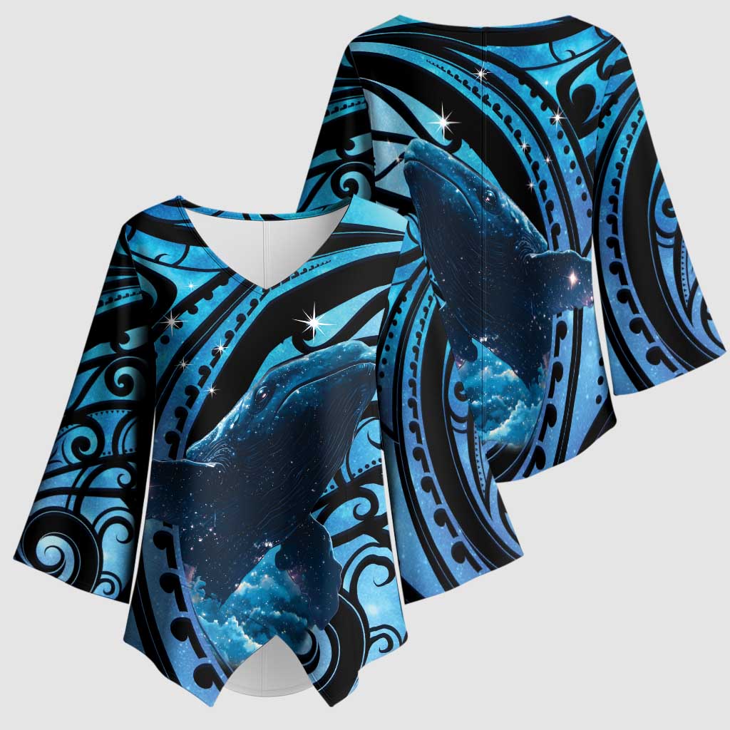 New Zealand Matariki Kimono Sleeve Blouse Maori Humpback Whale Galaxy