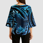 New Zealand Matariki Kimono Sleeve Blouse Maori Humpback Whale Galaxy