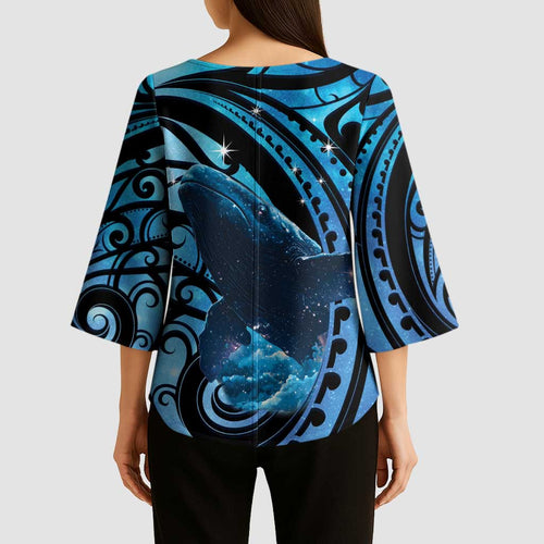 New Zealand Matariki Kimono Sleeve Blouse Maori Humpback Whale Galaxy