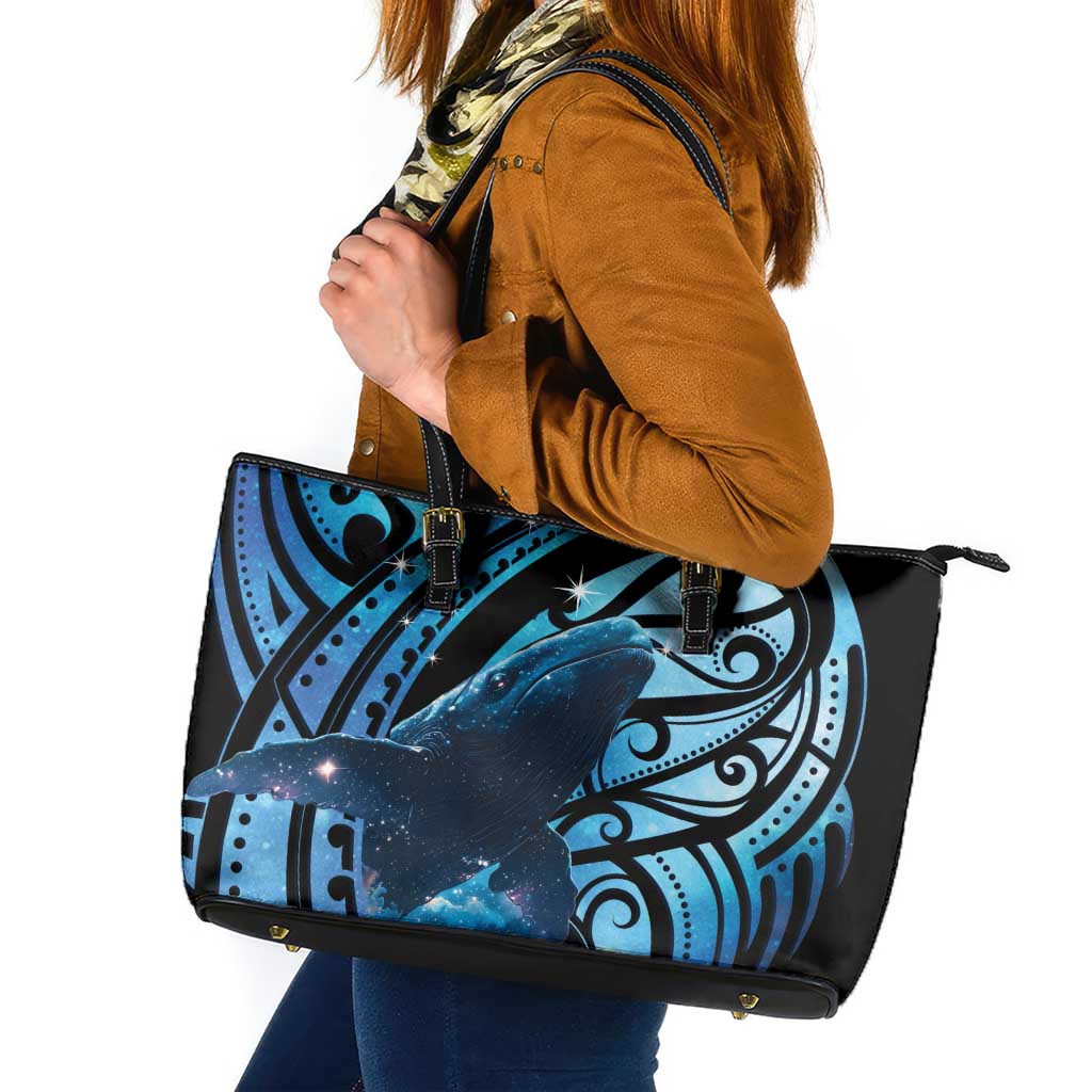 New Zealand Matariki Leather Tote Bag Maori Humpback Whale Galaxy