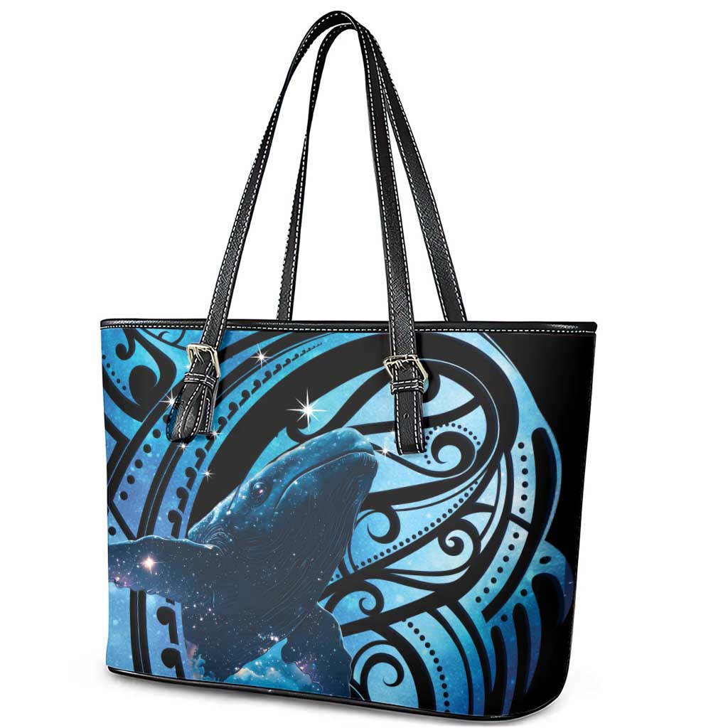 New Zealand Matariki Leather Tote Bag Maori Humpback Whale Galaxy