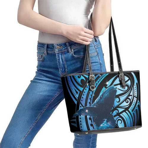 New Zealand Matariki Leather Tote Bag Maori Humpback Whale Galaxy