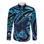 New Zealand Matariki Long Sleeve Button Shirt Maori Humpback Whale Galaxy
