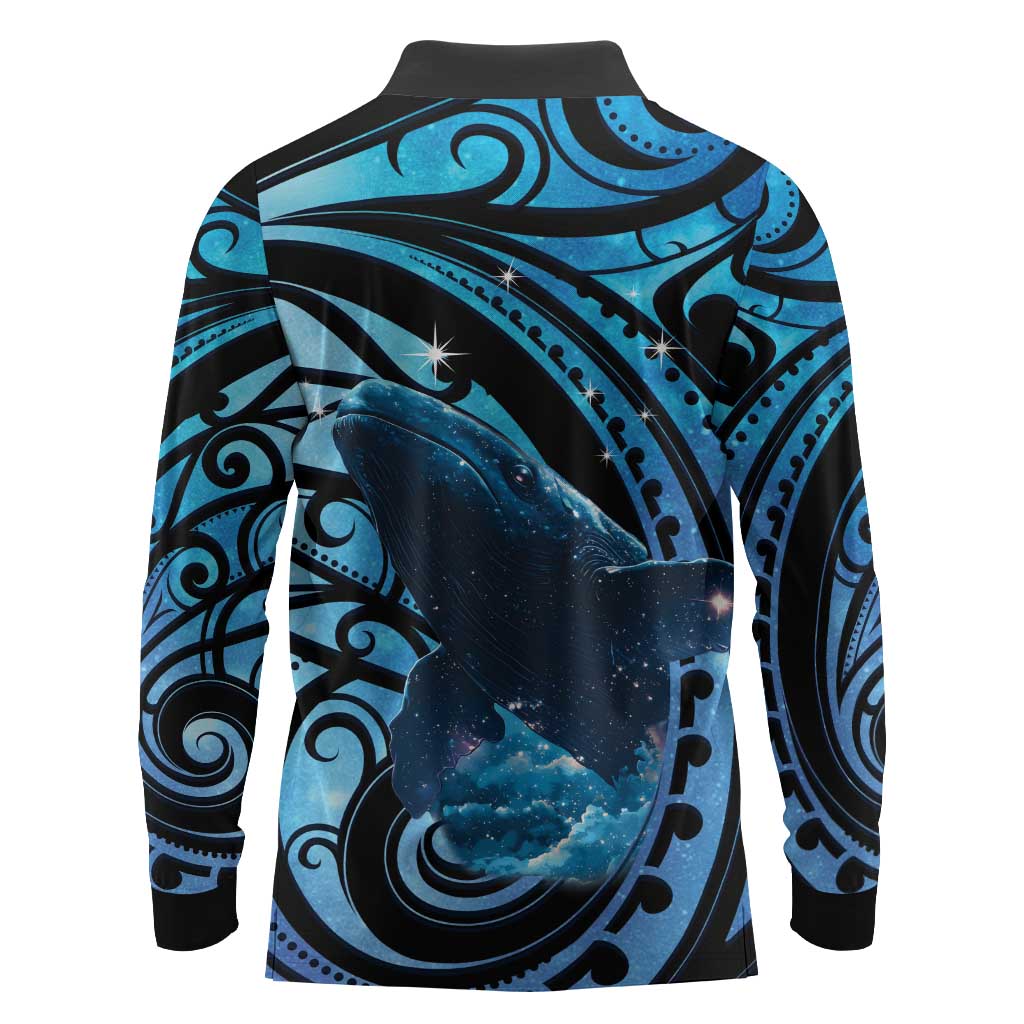 New Zealand Matariki Long Sleeve Polo Shirt Maori Humpback Whale Galaxy