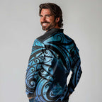 New Zealand Matariki Long Sleeve Polo Shirt Maori Humpback Whale Galaxy