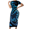 New Zealand Matariki Short Sleeve Bodycon Dress Maori Humpback Whale Galaxy