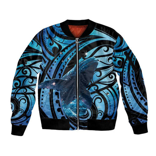 New Zealand Matariki Sleeve Zip Bomber Jacket Maori Humpback Whale Galaxy