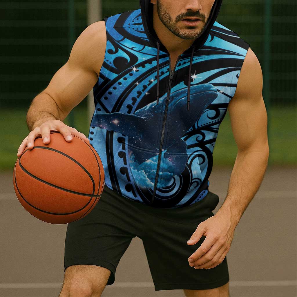 New Zealand Matariki Sleeveless Zip Hoodie Maori Humpback Whale Galaxy