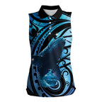 New Zealand Matariki Women Sleeveless Polo Shirt Maori Humpback Whale Galaxy