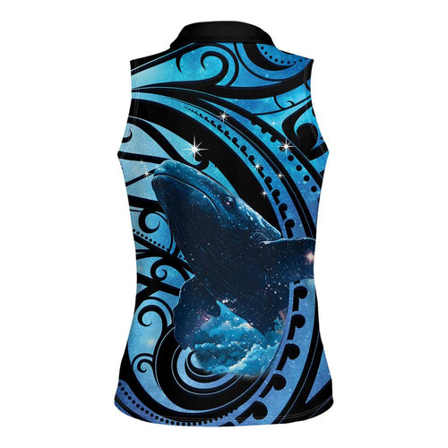 New Zealand Matariki Women Sleeveless Polo Shirt Maori Humpback Whale Galaxy
