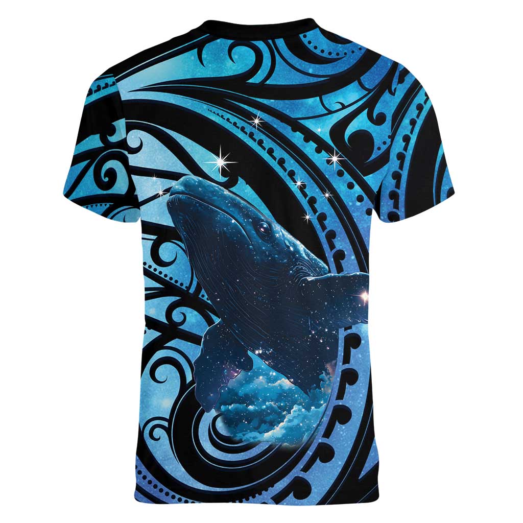New Zealand Matariki Women V-Neck T-Shirt Maori Humpback Whale Galaxy