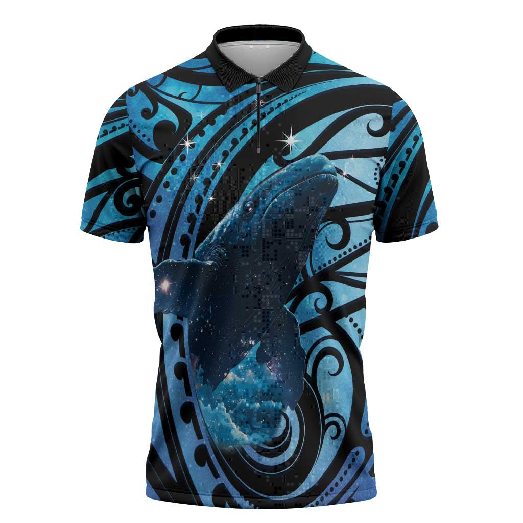 New Zealand Matariki Zipper Polo Shirt Maori Humpback Whale Galaxy