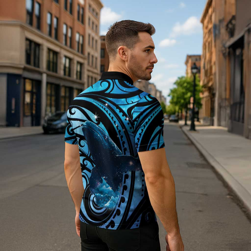 New Zealand Matariki Zipper Polo Shirt Maori Humpback Whale Galaxy