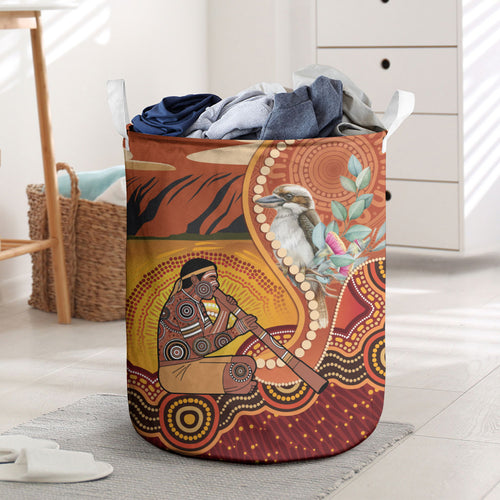 Australia Didgeridoo Laundry Basket Aussie Kookaburra Indigenous Dot Art