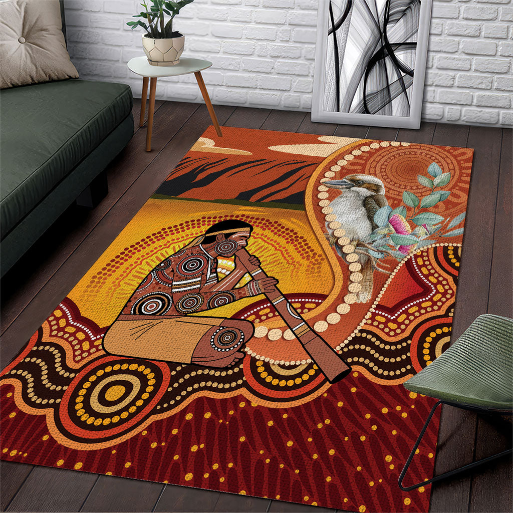 Australia Didgeridoo Area Rug Aussie Kookaburra Indigenous Dot Art