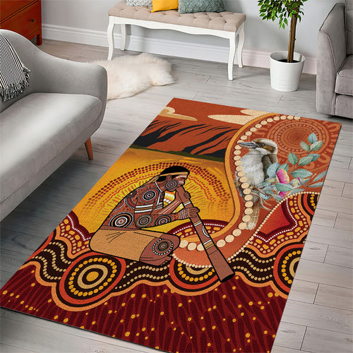 Australia Didgeridoo Area Rug Aussie Kookaburra Indigenous Dot Art