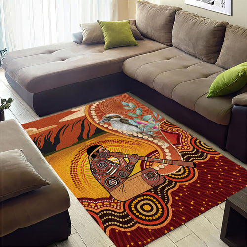 Australia Didgeridoo Area Rug Aussie Kookaburra Indigenous Dot Art