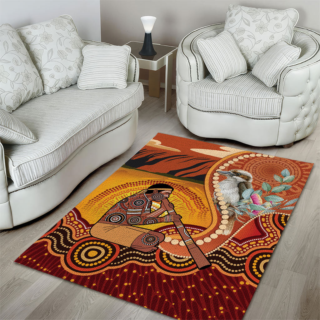 Australia Didgeridoo Area Rug Aussie Kookaburra Indigenous Dot Art
