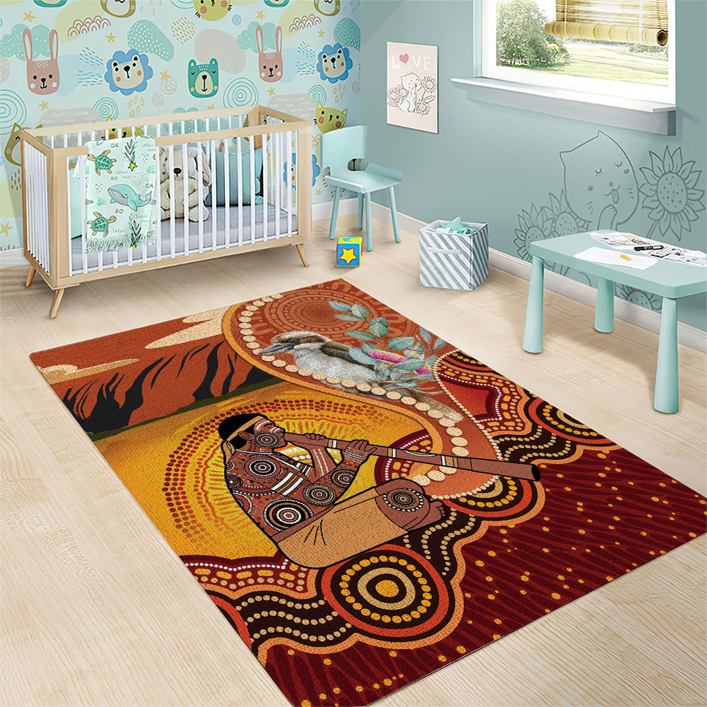 Australia Didgeridoo Area Rug Aussie Kookaburra Indigenous Dot Art