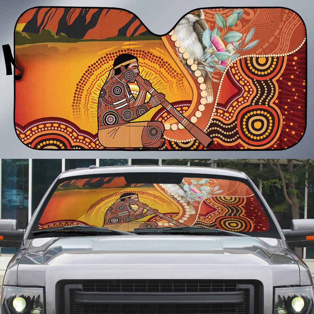 Australia Didgeridoo Auto Sun Shade Aussie Kookaburra Indigenous Dot Art
