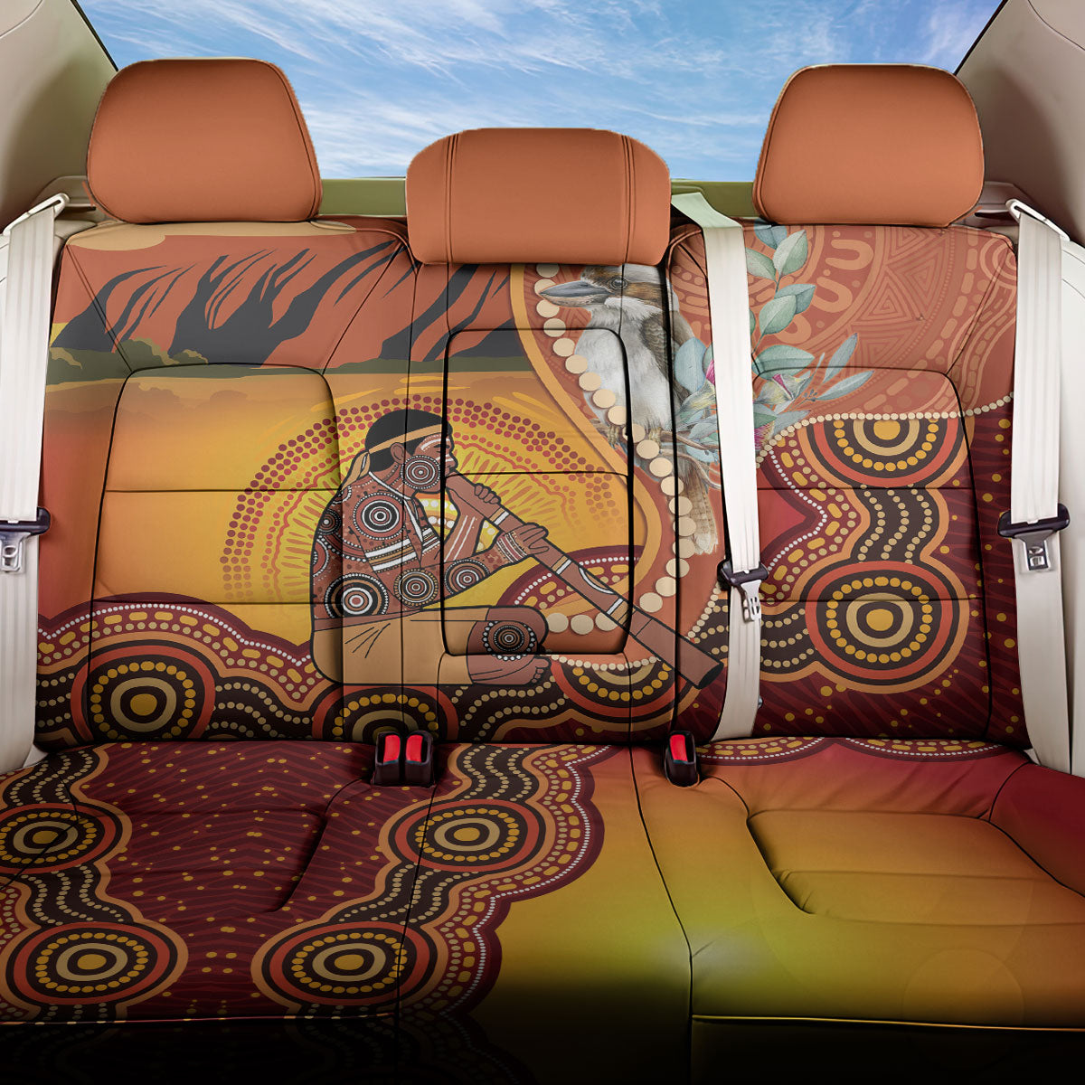 Australia Didgeridoo Back Car Seat Cover Aussie Kookaburra Indigenous Dot Art