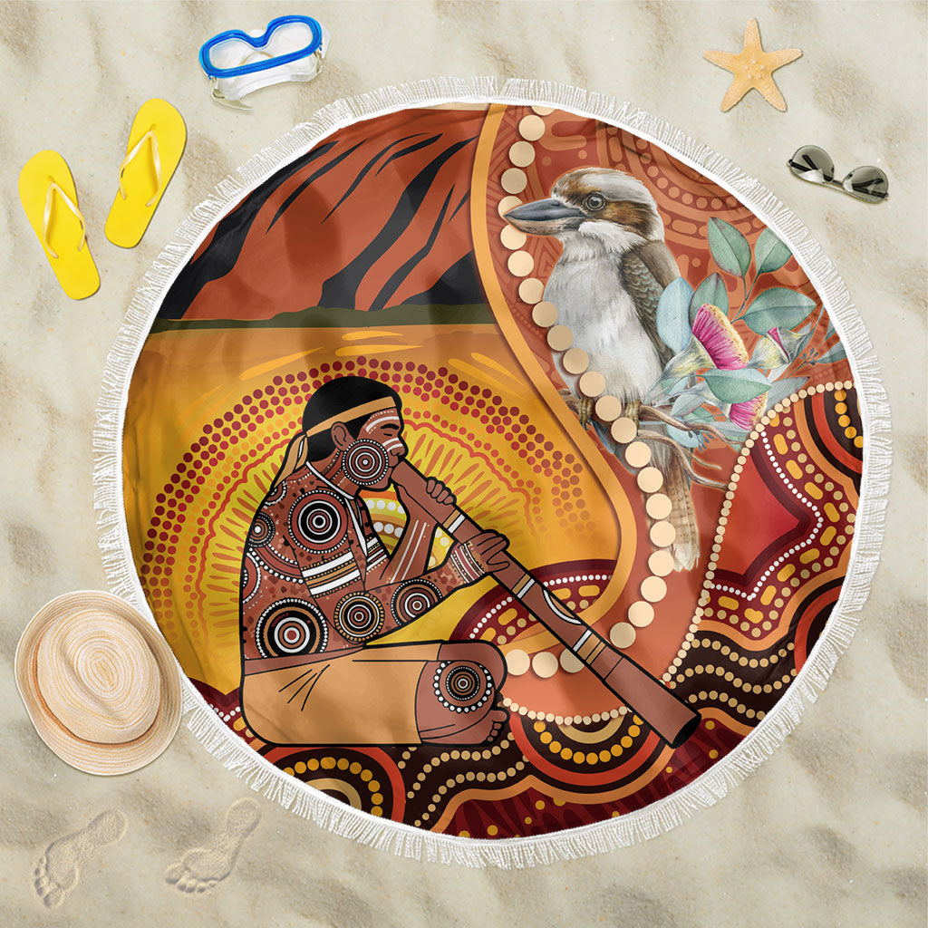 Australia Didgeridoo Beach Blanket Aussie Kookaburra Indigenous Dot Art
