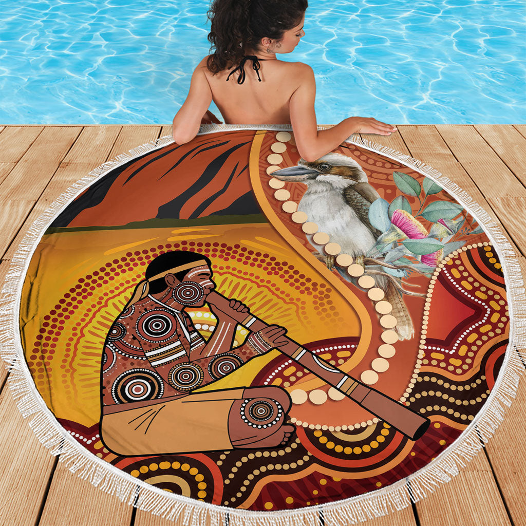 Australia Didgeridoo Beach Blanket Aussie Kookaburra Indigenous Dot Art