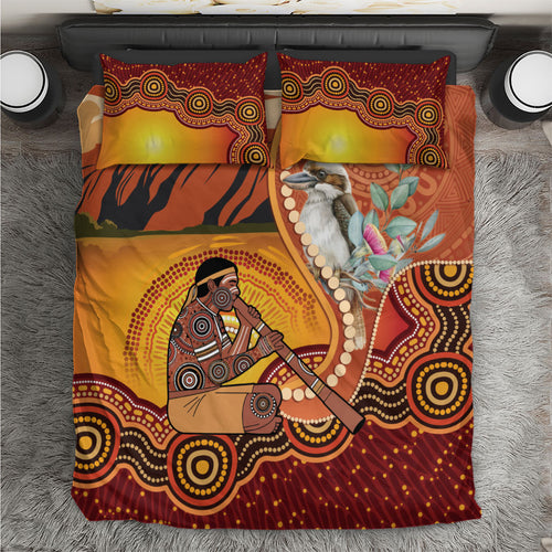 Australia Didgeridoo Bedding Set Aussie Kookaburra Indigenous Dot Art