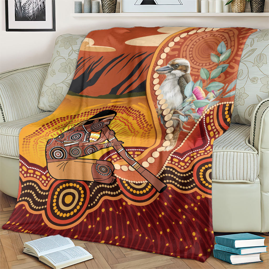 Australia Didgeridoo Blanket Aussie Kookaburra Indigenous Dot Art