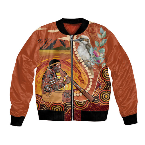 Australia Didgeridoo Bomber Jacket Aussie Kookaburra Indigenous Dot Art