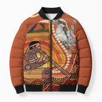 Australia Didgeridoo Bomber Puffer Jacket Aussie Kookaburra Indigenous Dot Art