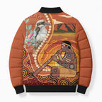 Australia Didgeridoo Bomber Puffer Jacket Aussie Kookaburra Indigenous Dot Art